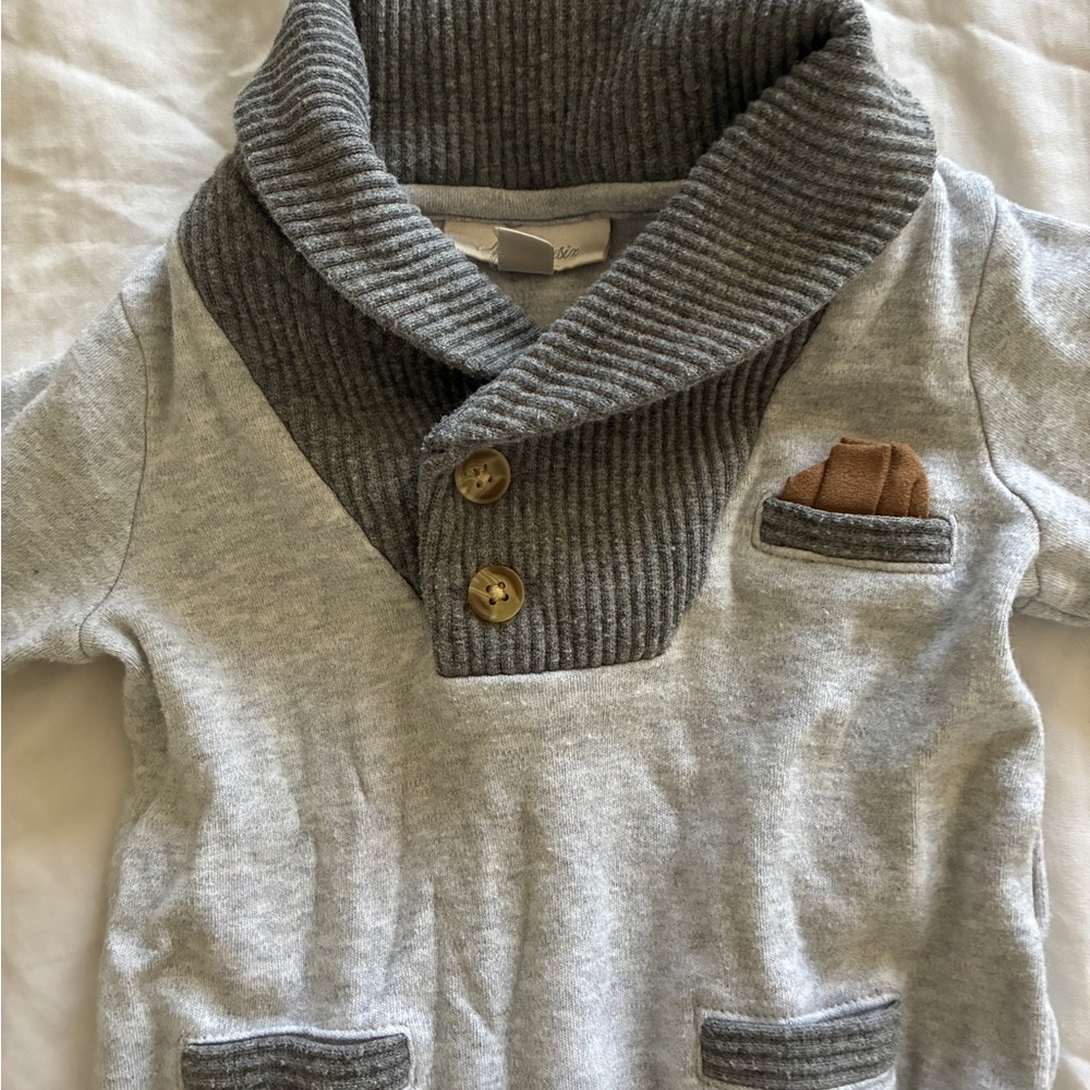 Miniclasix Gray Shawl Collar Formal Coveralls Sweater Romper Baby Suit Footie 9M